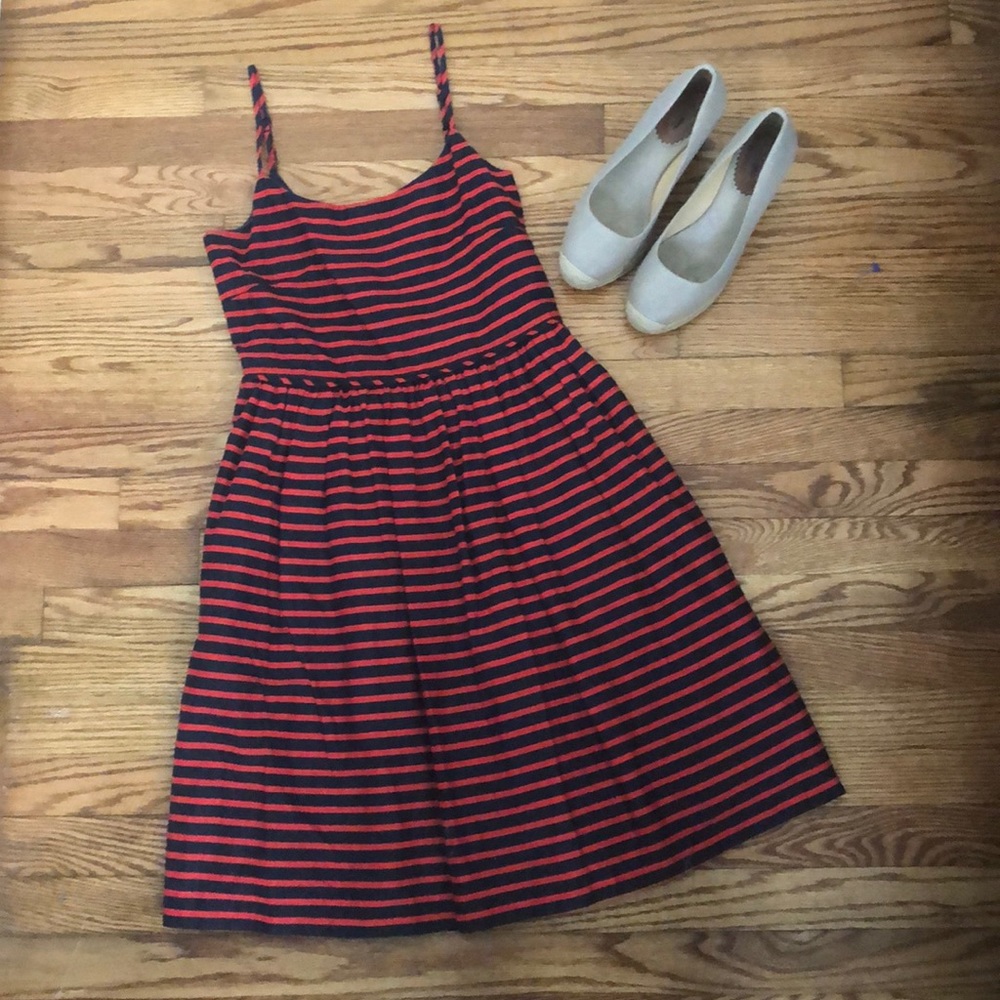 JCrew Navy And Red Linen Blend Dress